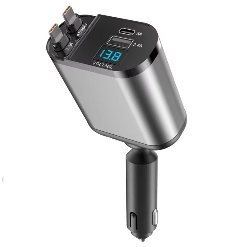 Bluejw 4-in-1 Fast Car Charger: Retractable Cables (Type-C PD, USB) - Automobile Chargers for Phones & Devices - Image 1
